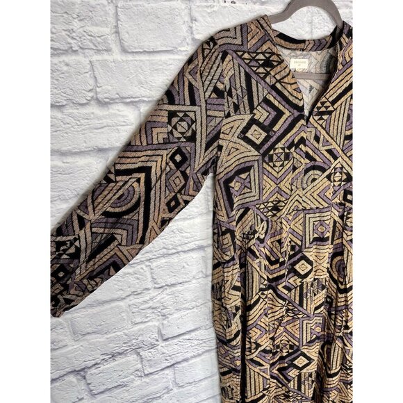 WORLD MARKET Women's Purple Black Geometric Long Sleeve Dress NWT S/M - Picture 2 of 5